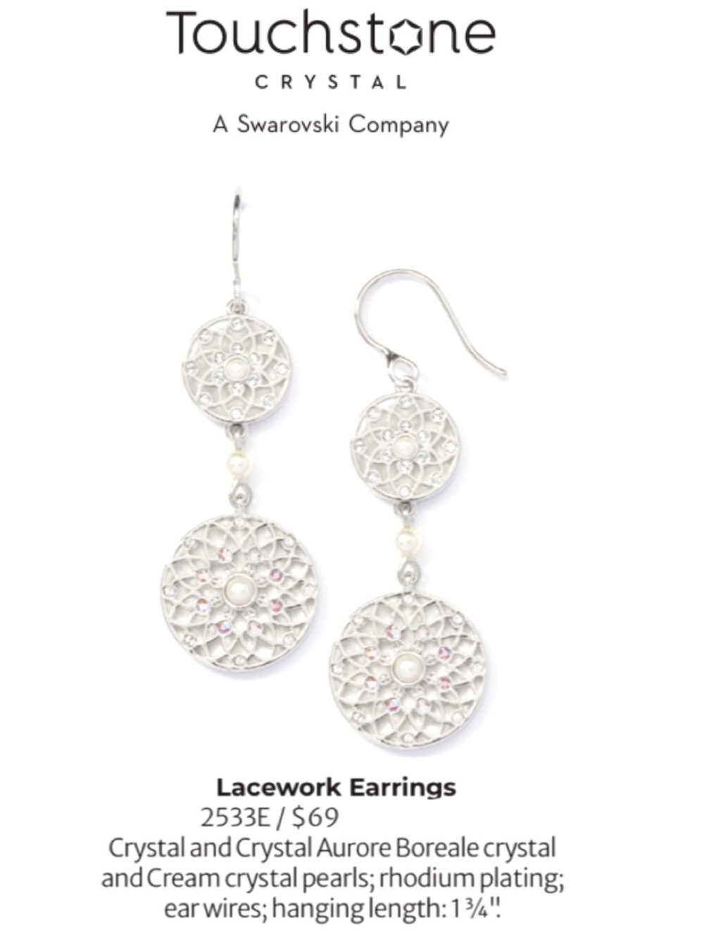 Swarovski Touchstone Lace Work Earrings BNIB